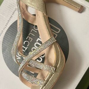 De Blossom Collection Gold Rhinestone Heels
